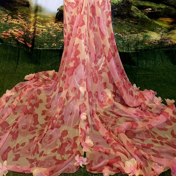 Sample Gown Only-ADRIENNE Pink Ivory Silk Chiffon Lace Wedding Gown - Picture 5 of 15